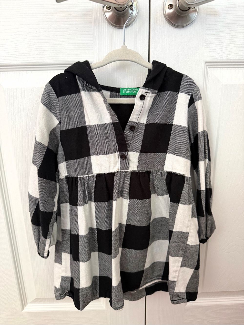 United Colors Of Benetton Black and White Plaid Hooded Dress